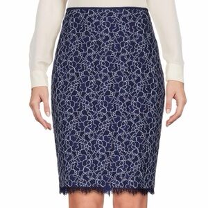 Diane Von Furstenberg DVF Scotia Corded Lace Pencil Skirt Navy Size 14